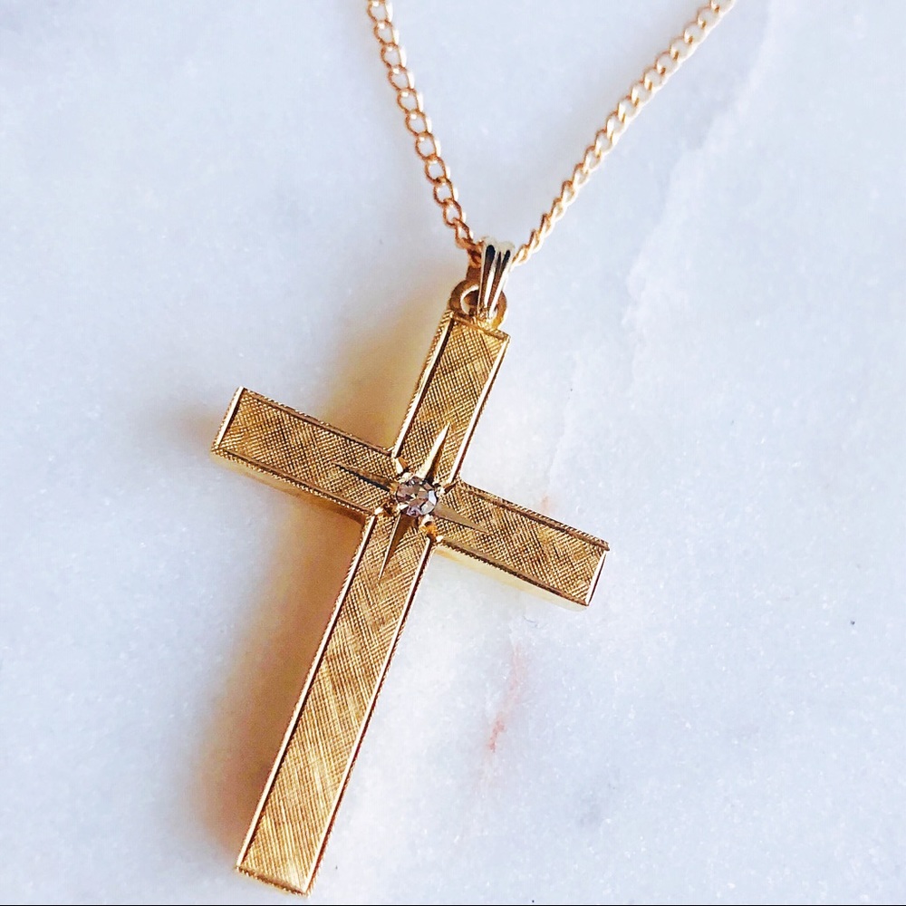 14K Gold Vintage Diamond Cross Necklace